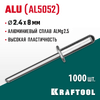 Фото KRAFTOOL Alu (Al5052), 2.4 x 8 мм, 1000 шт, алюминиевые заклепки (311701-24-08) Kraftool 3117012408 Kraftool