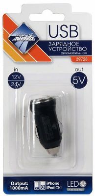 Зарядное устройствово автомобил для телефона USB.1000mA. 12/24V LED-индикатор  39728 Nova Bright