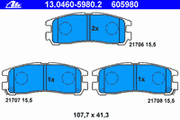 Колодки тормозные задние дисковые к-кт для Mitsubishi Eclipse IV (DK) 2005-2012 13.0460-5980.2 Ate