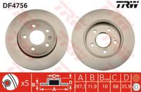 Тормозной диск задний Левый/Правый AUDI A4 B7 DF4756 Trw/Lucas