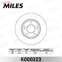 Тормозной диск передний Tucson 04-10 Sportage 05-> i-30 07-> Ceed 06-> SOUL MILES K000223 Miles