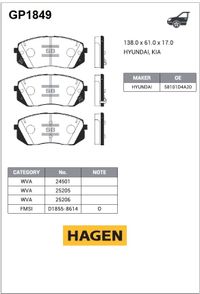 ТОРМОЗНЫЕ колодки передние -- OPTIMA 16-(HAGEN) gp1849 Sangsin