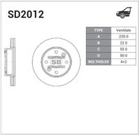 Тормозной диск передний вентилируемый 234х55х4 SD2012 Sangsin