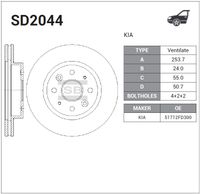 Тормозной диск, передний KIA RIO (2000-2005) SD2044 Sangsin