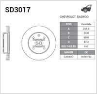 Тормозной диск передний вентилируемый [255x24] 4 отверстия SD3017 Sangsin