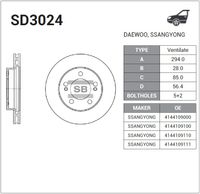 Тормозной диск передний SSANG YONG ACTYON 05--, KYRON 05--, REXTON 02-- SD3024 Sangsin