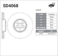 Диск тормозной передний правый вентилируемый LEXUS GS300 sd4068 Sangsin