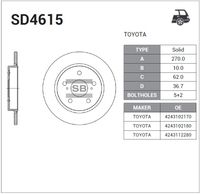 Тормозной диск задний [270x10] 5 отв. TOYOTA Corolla 2013- sd4615 Sangsin