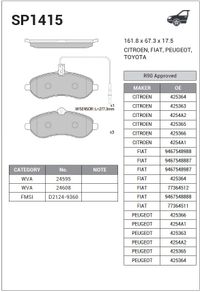 Тормозные колодки передние CITROEN Jumpy, FIAT Scudo/Ulysse, PEUGEOT Expert 1.6-2.0 07- sp1415 Sangsin