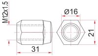 Гайка крепления колеса TOYOTA/LEXUS/MITSUBISHI M12x1.5x30.5/S21 st9094201021 Sat