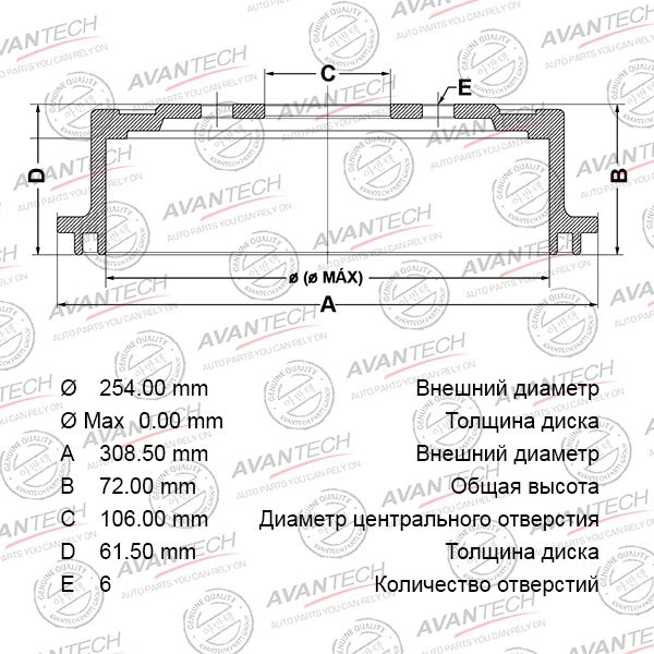 Диск тормозной, передний BR0171S Avantech