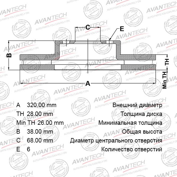 Диск тормозной, передний BR0215S Avantech