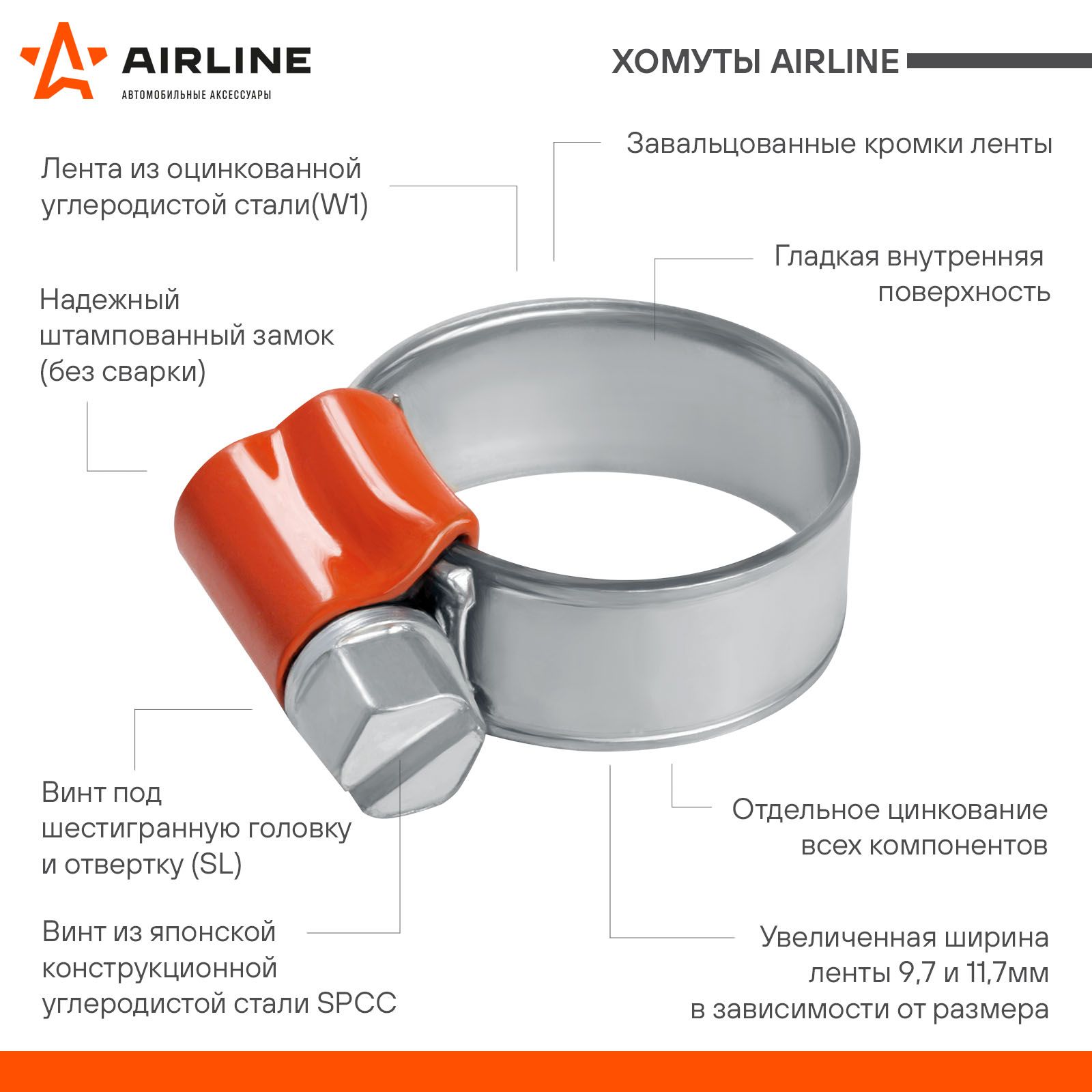 Червячный хомут 16-25 ahcs07 Airline