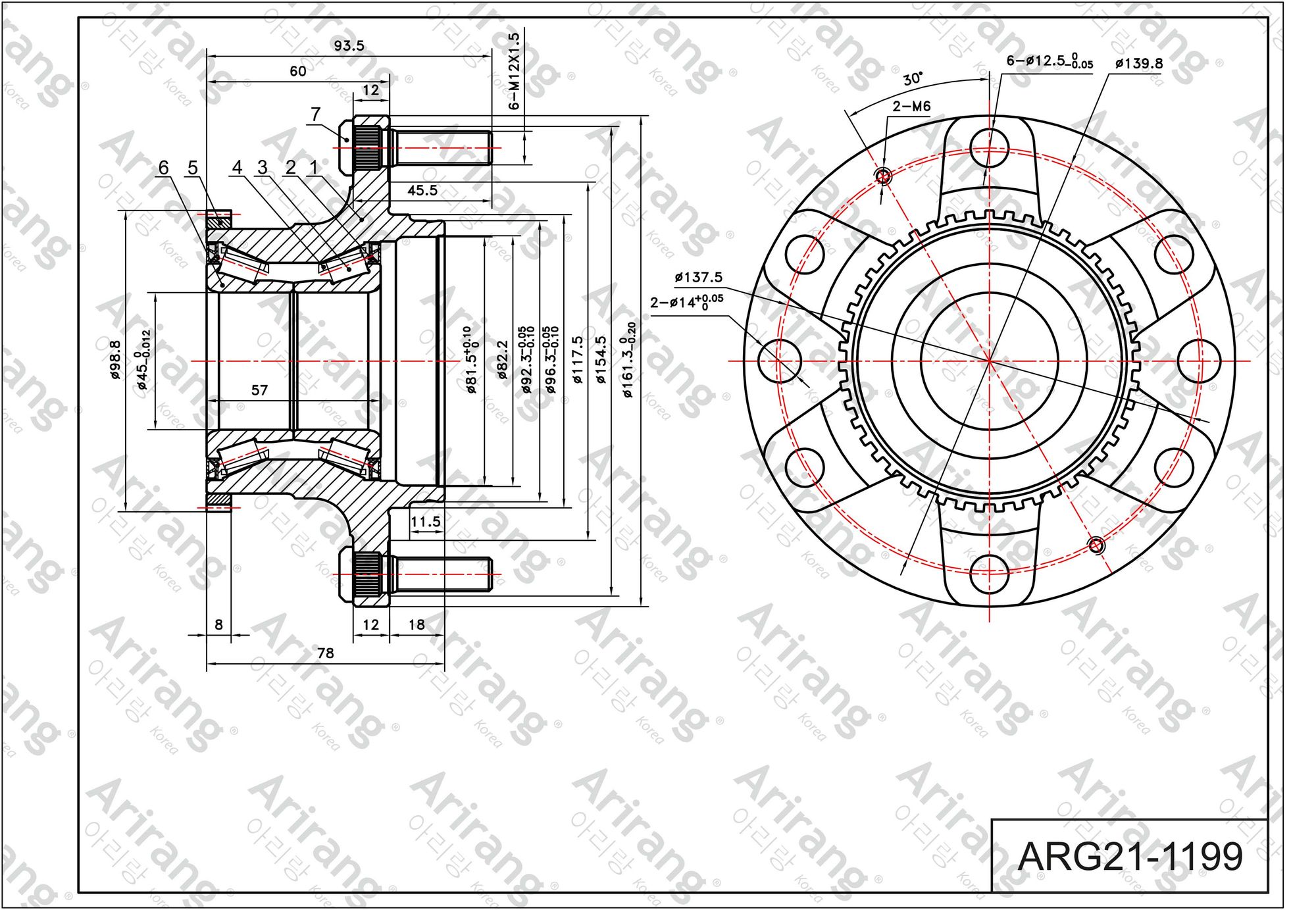 Ступица с подшипником HYUNDAI H-1 07- перед. ARG211199 Arirang