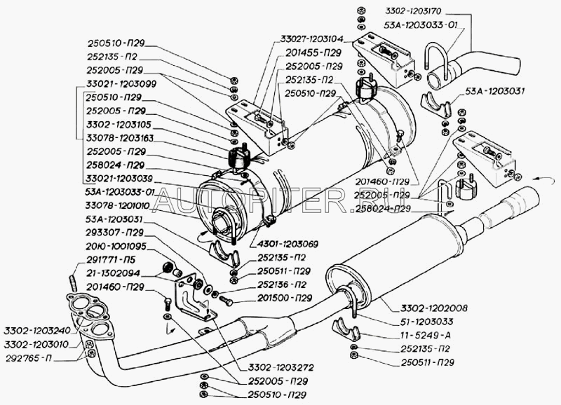 Труба глушителя ГАЗ-3302 дв.402,406,4215,Штаер (выхлопная, стар/обр) (ГАЗ) 33021203170 Газ