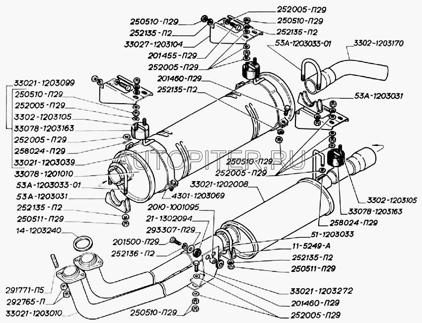 Труба глушителя ГАЗ-3302 дв.402,406,4215,Штаер (выхлопная, стар/обр) (ГАЗ) 33021203170 Газ