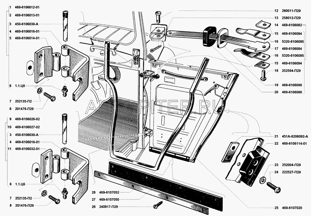 Петля двери УАЗ-469 на двери 469610601601 Уаз