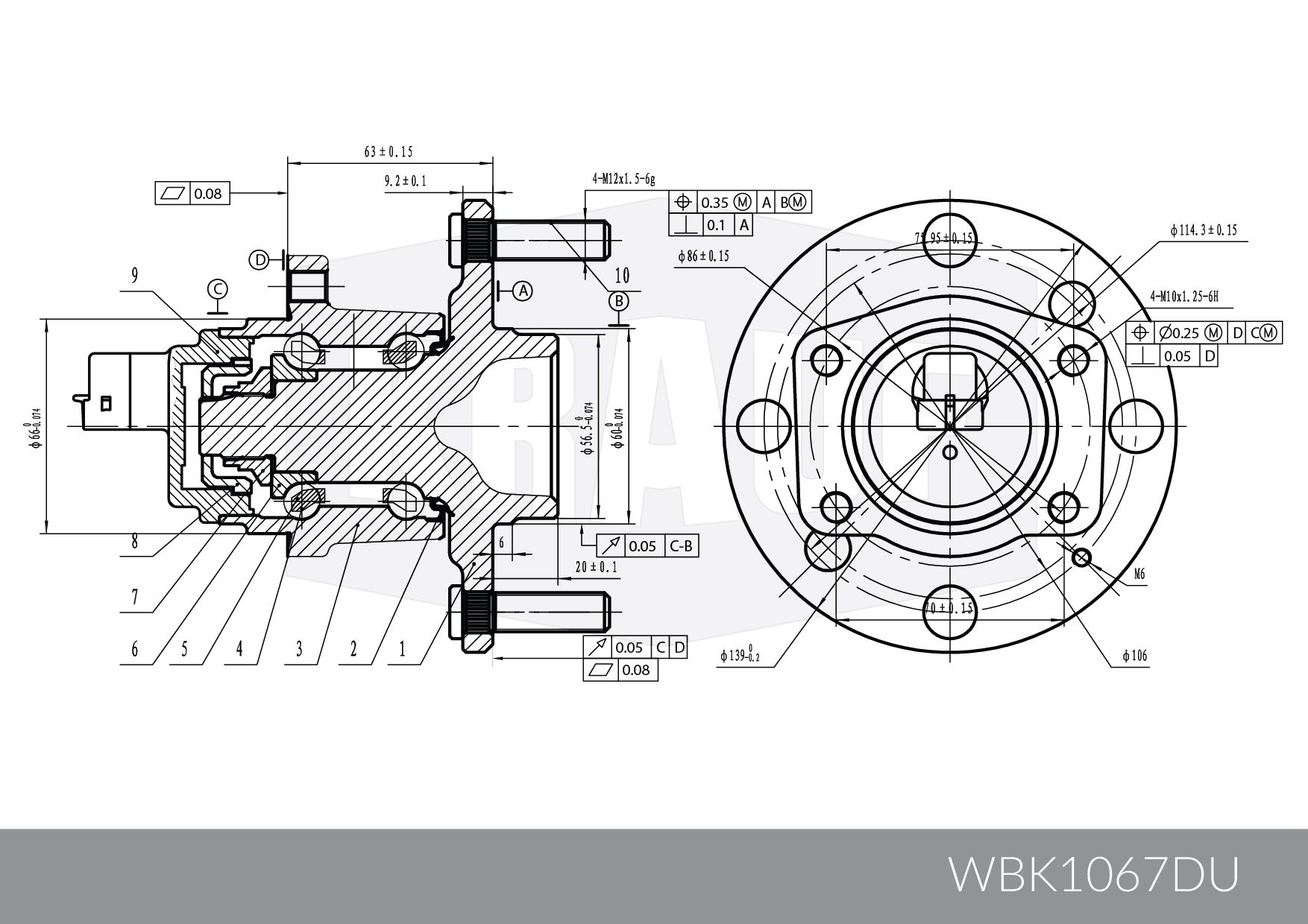 Ступица колеса с подшипником в сборе и монтажный комплект WBK1067DU Krauf