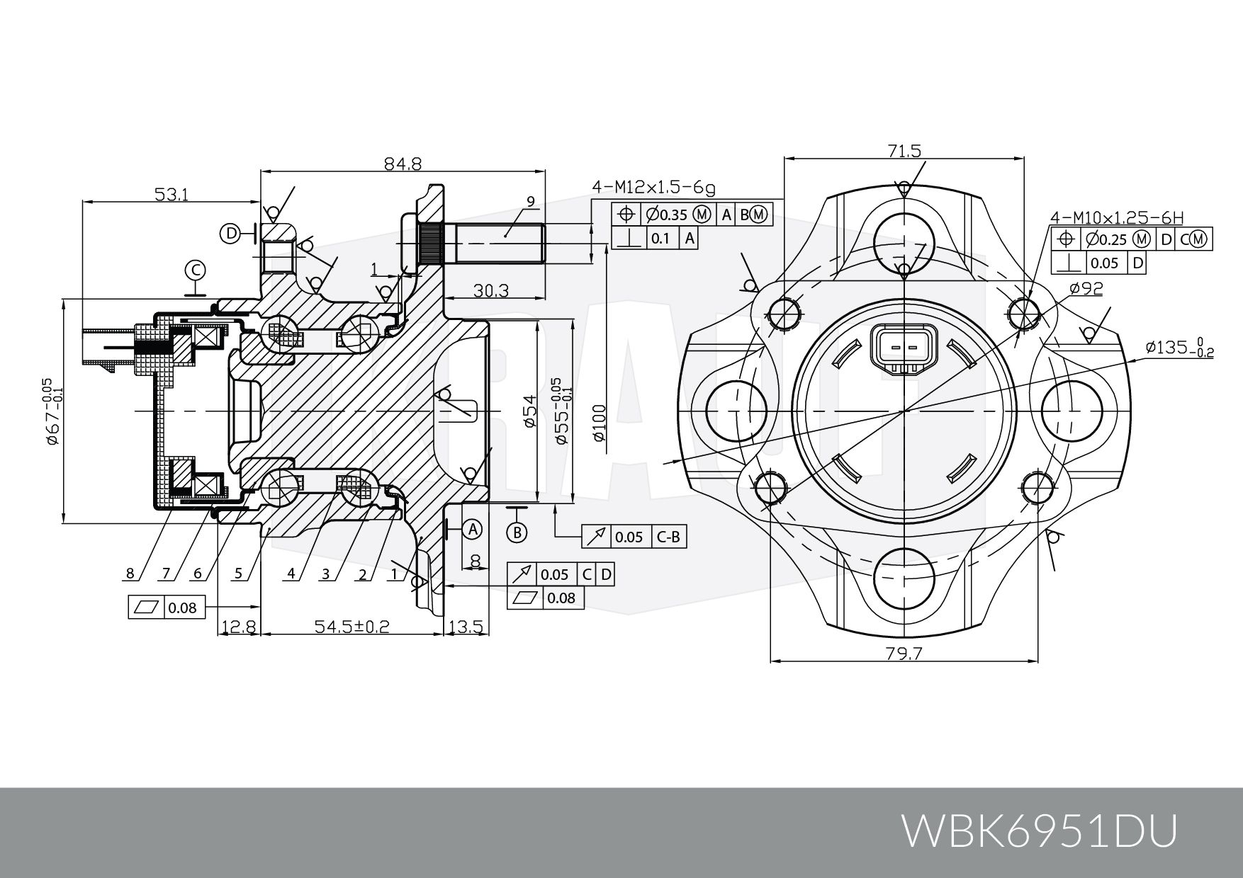 Ступица колеса с подшипником в сборе и крепежом WBK6951DU Krauf