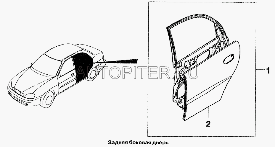 Дверь задняя Lanos левая ZAZ 96303928 Zaz