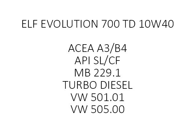 Моторное масло для дизелей (легковая техника) EVOL. 700 TD 10W40 (SN)  3B5L   ELF C 201553 Elf