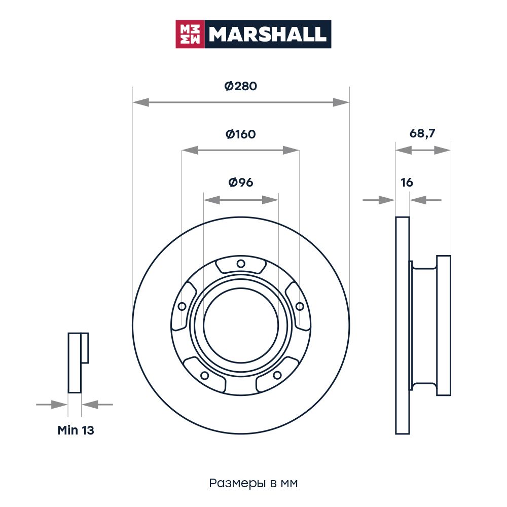 Тормозной диск задн. Ford Transit VII 06- (M2000469) m2000469 Marshall