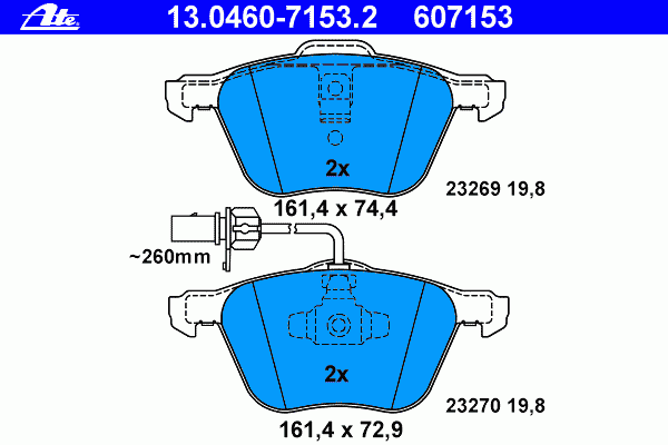 Комплект тормозных колодок, дисковый тормоз 13.0460-7153.2 Ate