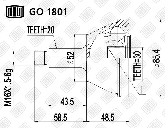 ШРУС наружный VW Polo 1.2 2002-2007-/ Skoda Fabia 1.0-1.9TD 1999-2008- go1801 Trialli