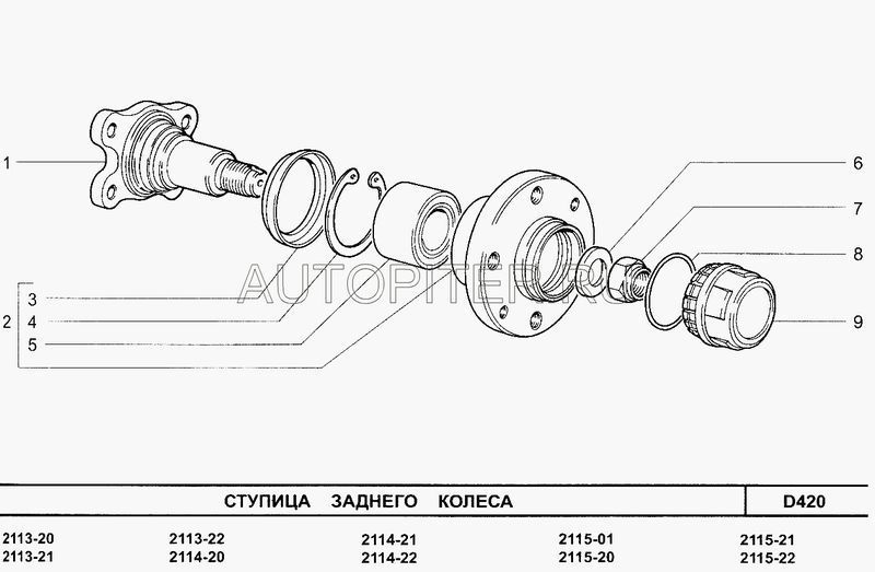 Ось ступицы колеса заднего ВАЗ-2108 21083104055 Автоваз