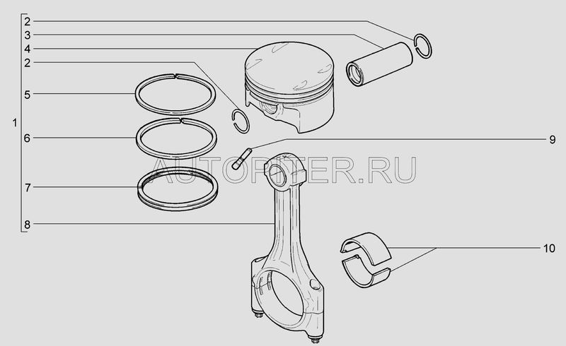 Поршень и шатун в сборе 2170 Приора АвтоВАЗ группа А 21126100401000 Автоваз