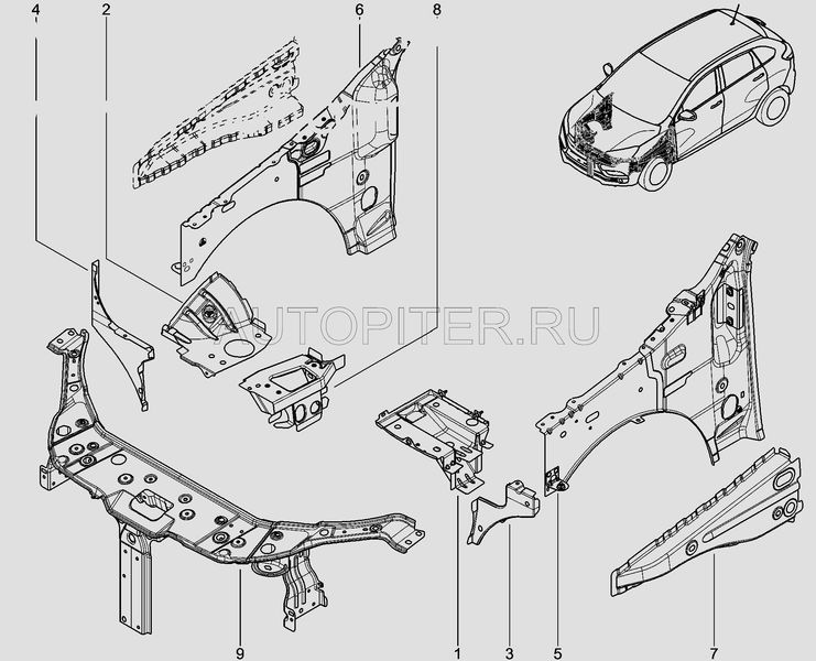 Усилитель брызговика левый верхний 641976606r Автоваз