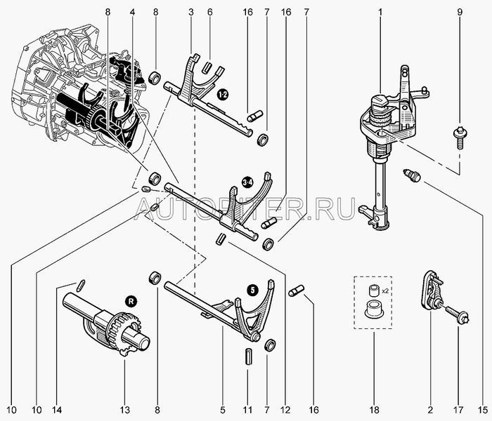 Механизм выбора передач коробка JR 5 8201019539 Автоваз