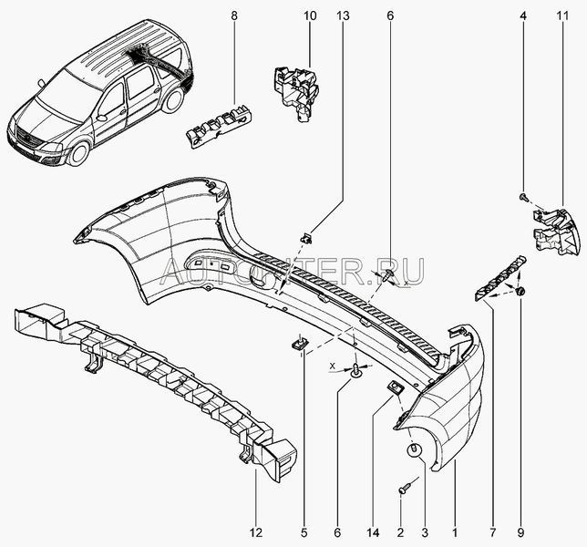 Бампер Лада Ларгус задний 8450000257 Автоваз
