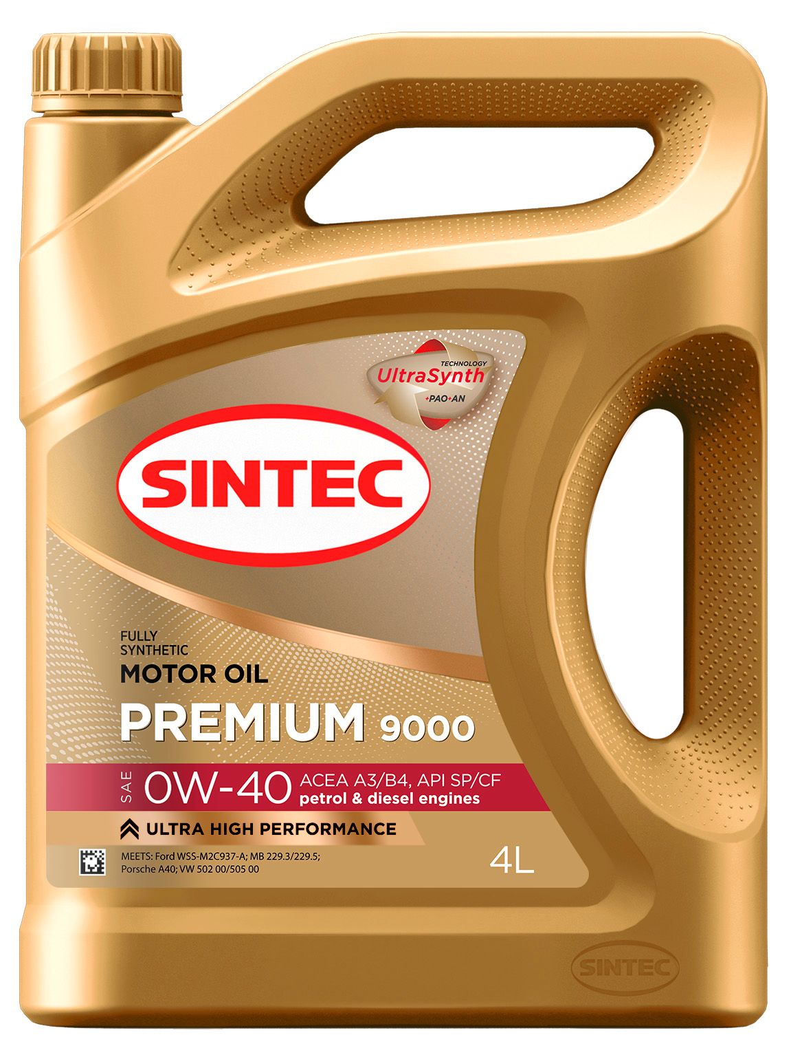 Масло моторное синтетическое Sintec Premium 9000 SAE 0W-40 ACEA A3/B4 4л 600127 Sintec
