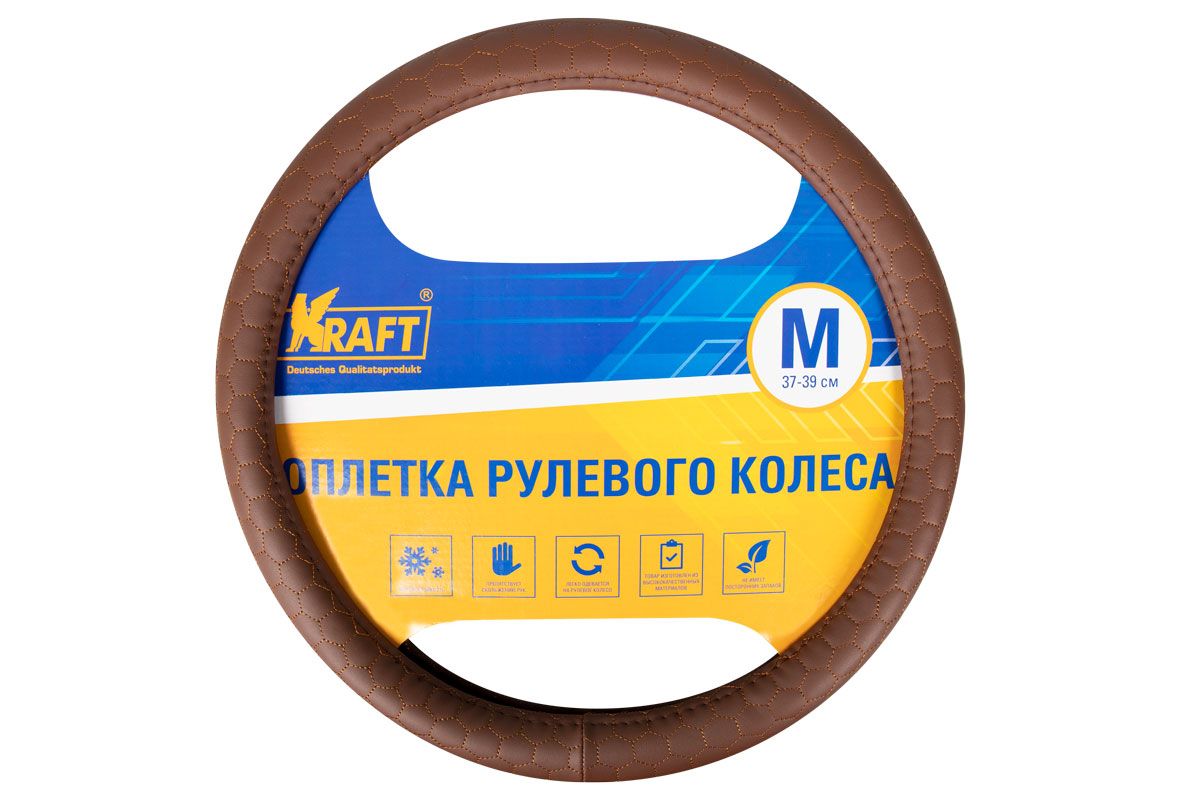 Оплетка, иск. кожа с тиснением, коричневая, 38 см / M KRAFT KT 800309 kt800309 Kraft