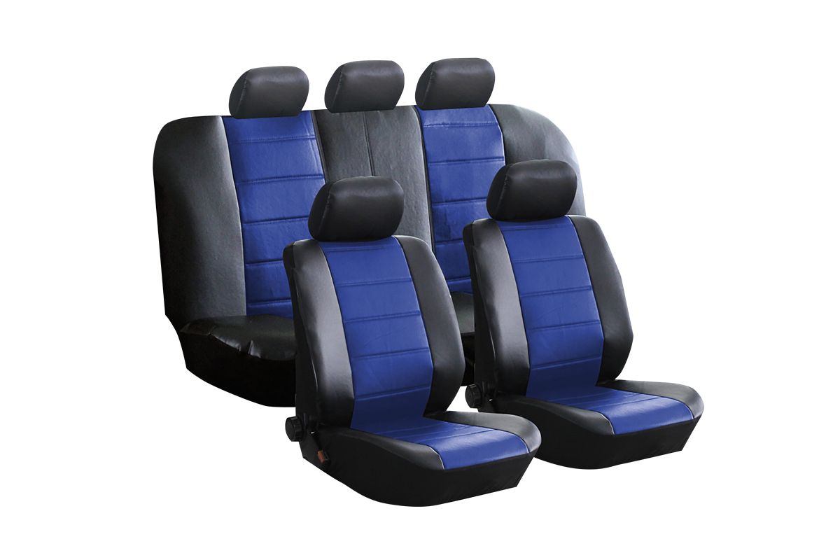 Чехлы универсальные на автомобильные сиденья,комплект "FASHION", экокожа, черно-синие kt835624 Kraft