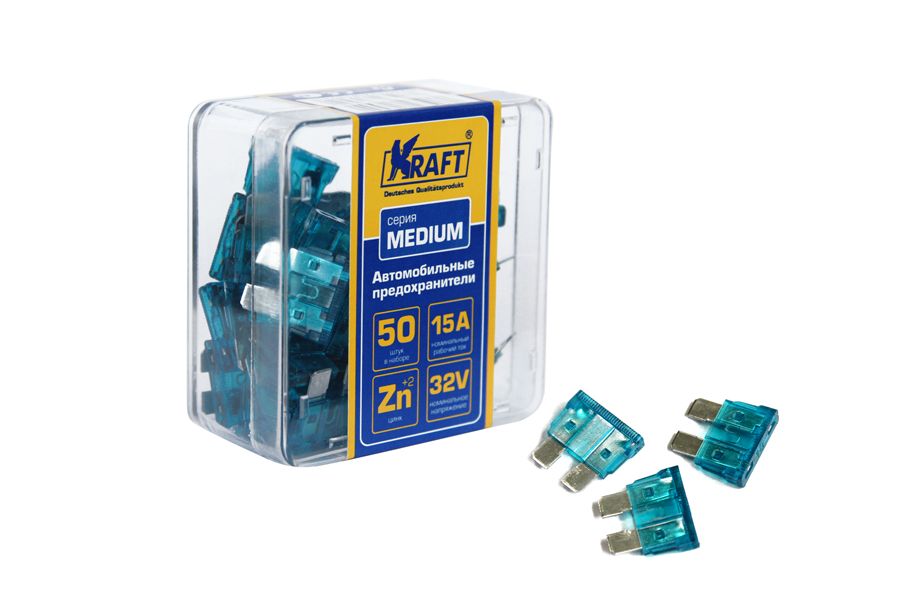 Предохранитель флажковый медиум набор 15А 50шт пласт.кор.Kraft kt870004 Kraft