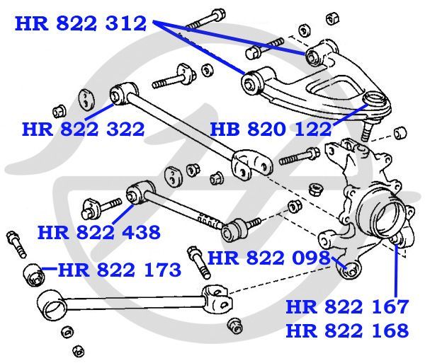 Сайлентблоки Toyota Mark2 GX90,GX100 зад верх рычаг 48770-30010/48790-30010/48770-22050/48790-22050 HR822312 Hanse