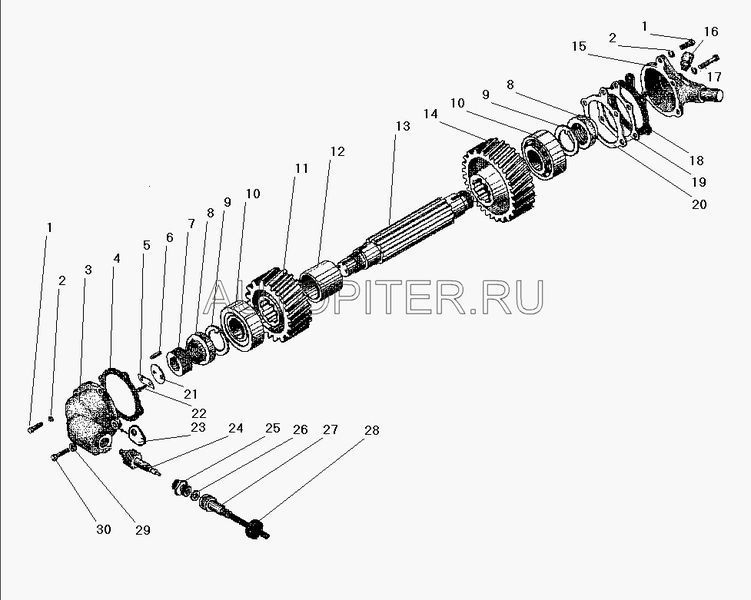 Вал промежуточный Урал-4320 в сб. РК L=330мм Z=10 4320-1802084 ПАО "АЗ "Урал" г.Миасс 43201802084 УралАЗ