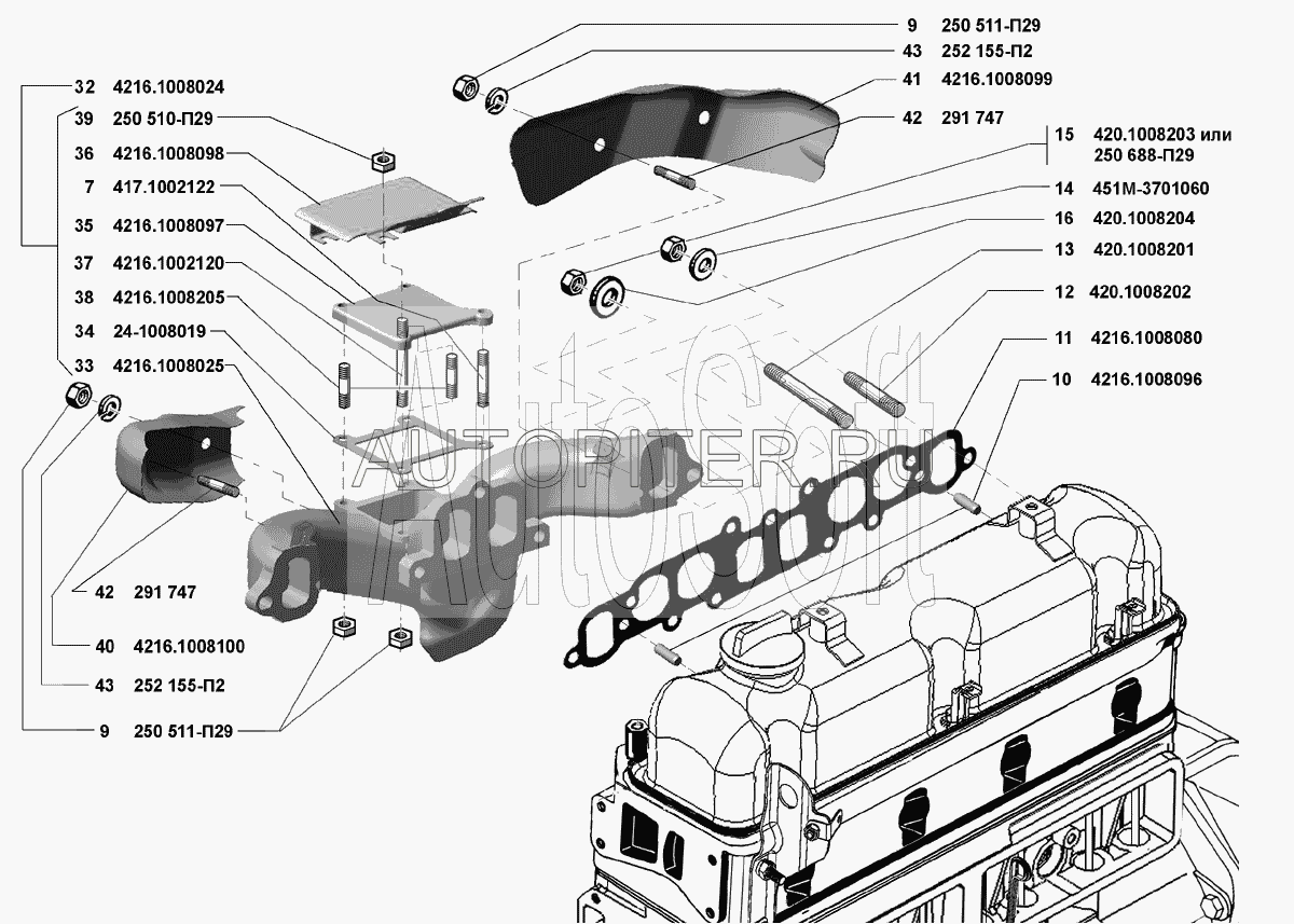 Штуцер ГАЗ-3302 Бизнес выпускного ресивера УМЗ 4149.1008033-20 4149100803320 Умз