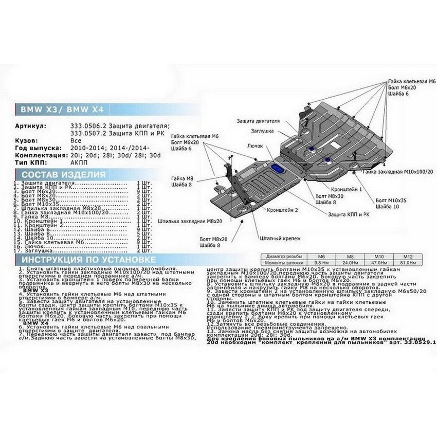 Защита КПП для BMW X3 F25 2010-2017 33305072 Rival