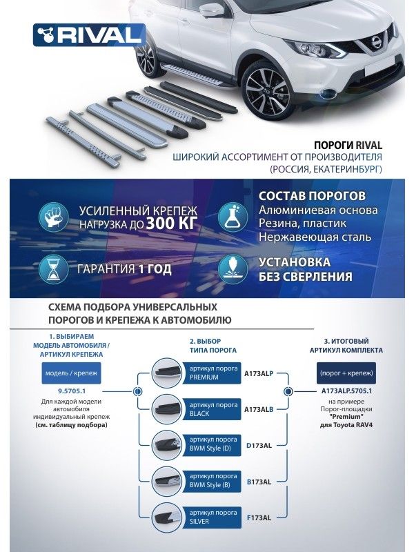 "Порог-площадка ""Bmw-Style"" D180AL + комплект крепежа, RIVAL, Kia Sorento Prime 2015-2017" d180al28033 Rival