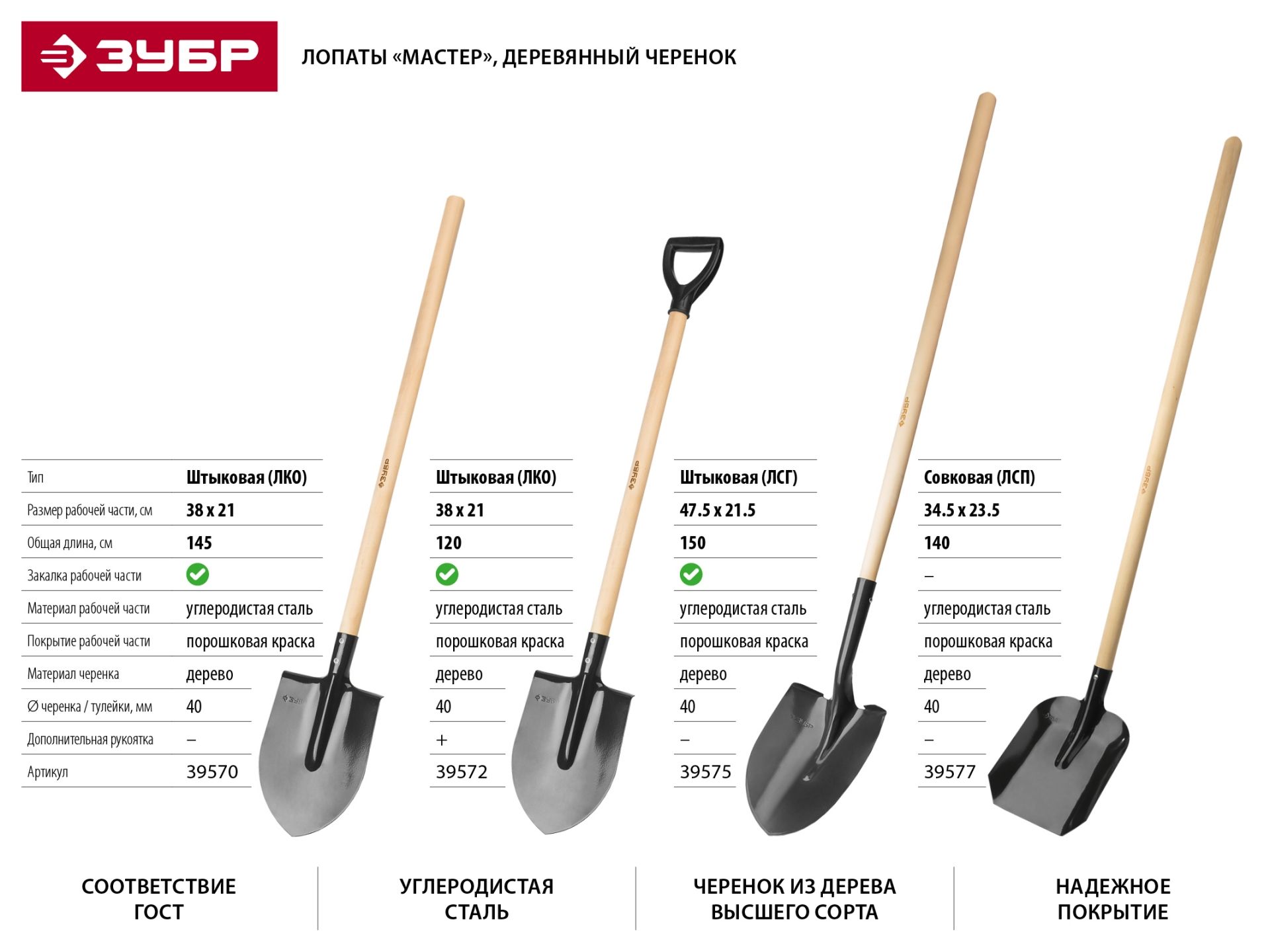 Совковая лопата ЗУБР МАСТЕР, ЛСП, деревянный черенок, 1450 мм. 39577 Зубр