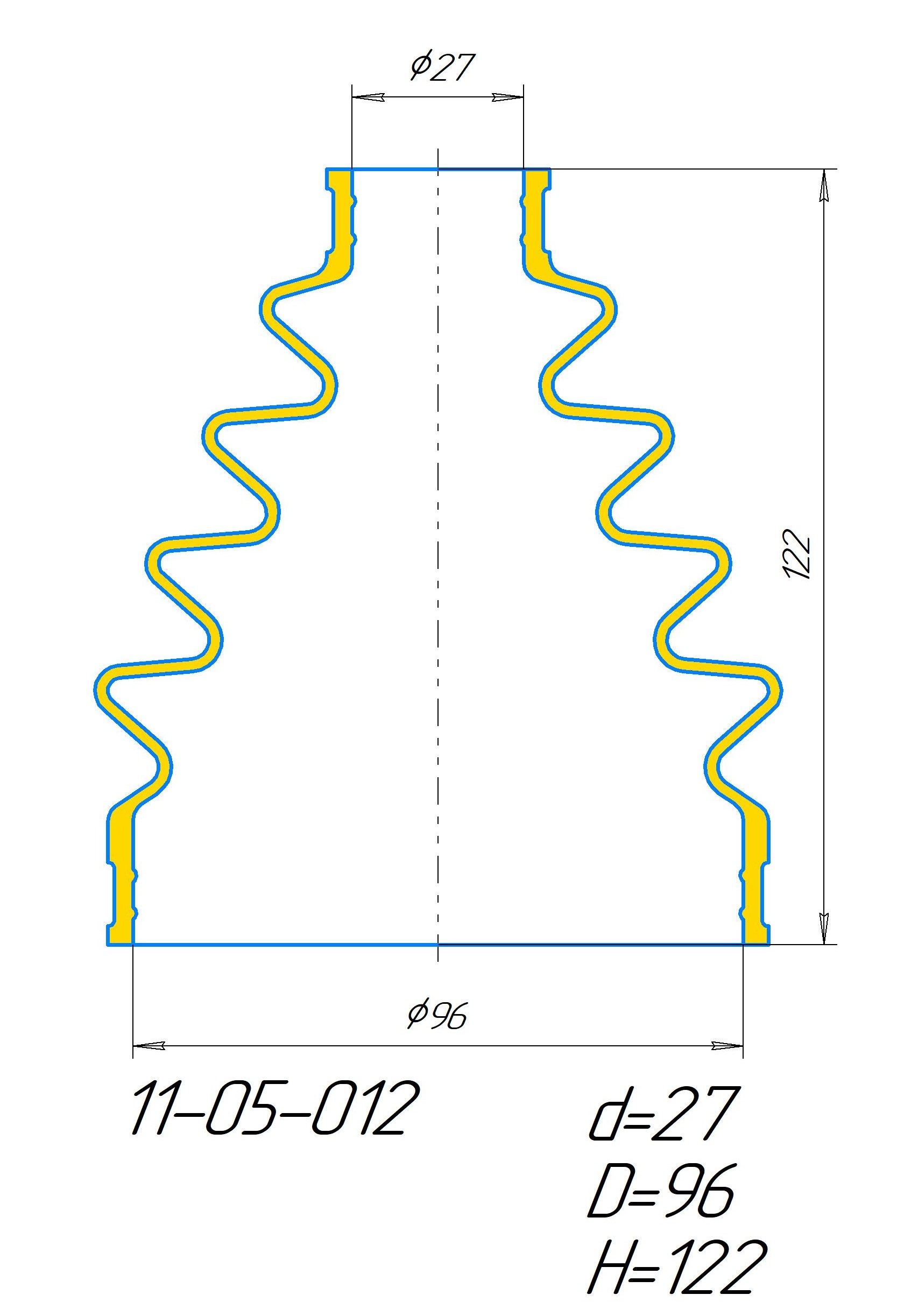 Чехол ПОЛИУРЕТАНОВЫЙ (УСИЛЕННЫЙ) Пыльник ШРУС ( d=27 / D= 96 / H= 122) 1105012 Vtulka