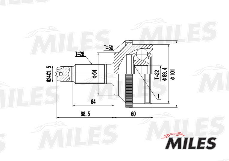 ШРУС наружный HONDA ACCORD 1820 9802 с ABS GKN 304734 GA20127 GA20127 Miles