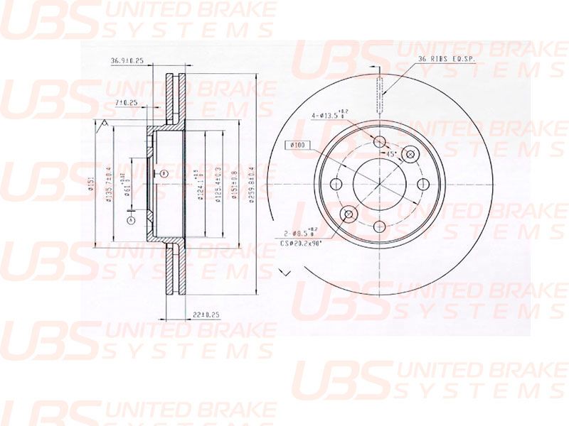 Тормозной диск для LADA VESTA 15-/NISSAN MICRA 03-/NOTE 06-/RENAULT MEGANE 03-/CLIO 05- перед.вент., b2105003 UBS