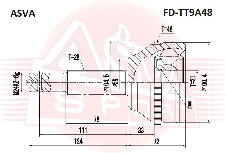 ШРУС наружный 31x59x28 FORD Transit TT9 2006-2013 2,2 110/130ps FDTT9A48 Asva