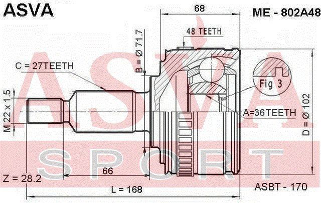 Пыльник наруж ШРУСа (к-кт) для Mercedes Benz Vito (638) 1996-2003 ME802A48 Asva