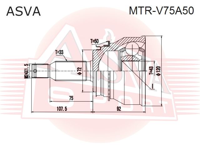 Полуось задняя для Mitsubishi Pajero/Montero III (V6, V7) 2000-2006 mtrv75a50 Asva