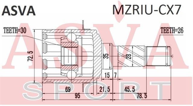 ШРУС внутренний задний для Mazda CX 9 2007-2016 mzriucx7 Asva